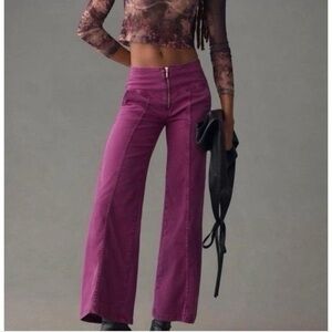 Anthropologie Pilcro High Rise Crop Flare Purple Boho Festival Pants Size 28